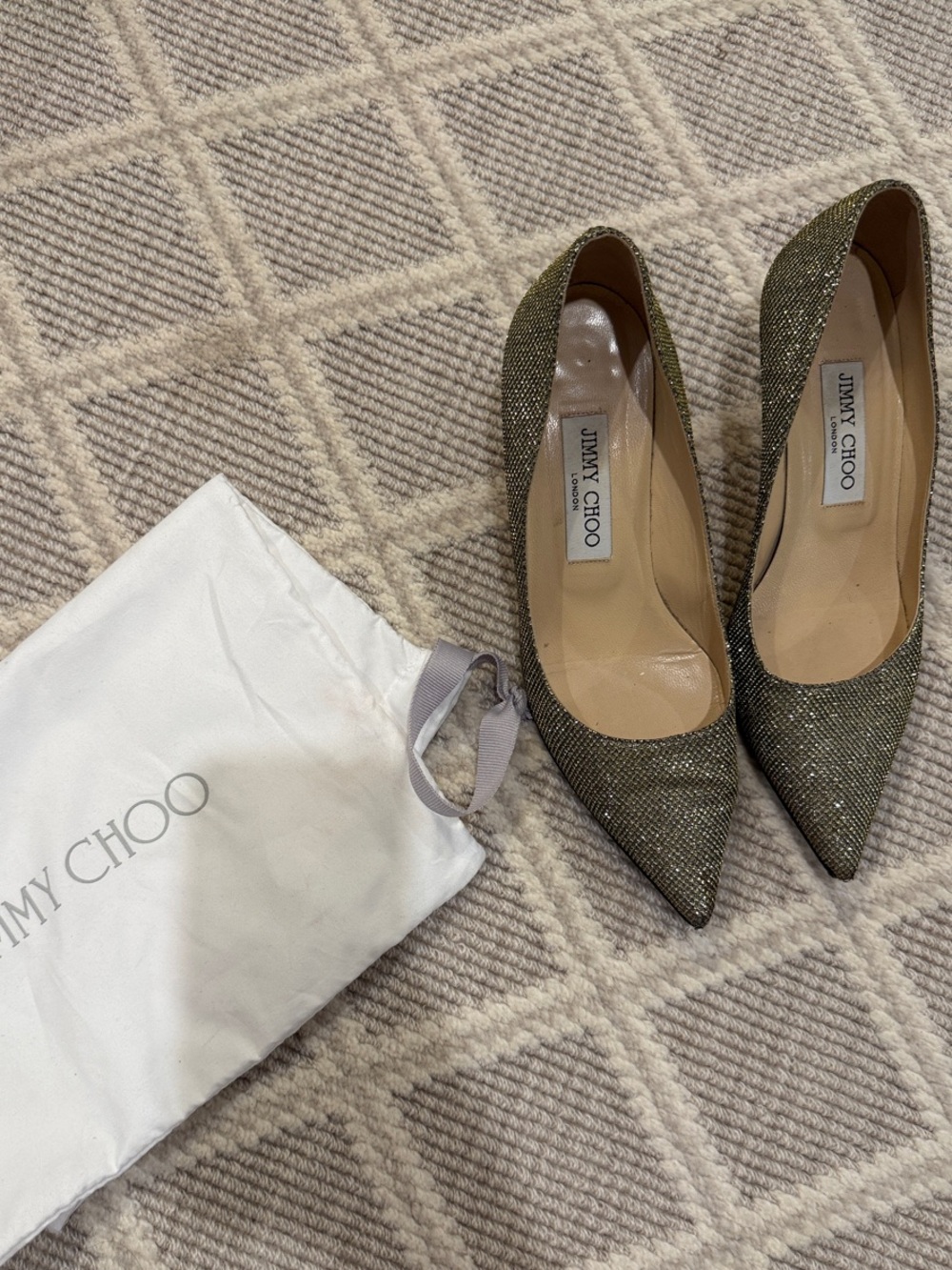 Jimmy Choo Gold Sparkle Pointed Toe Pumps